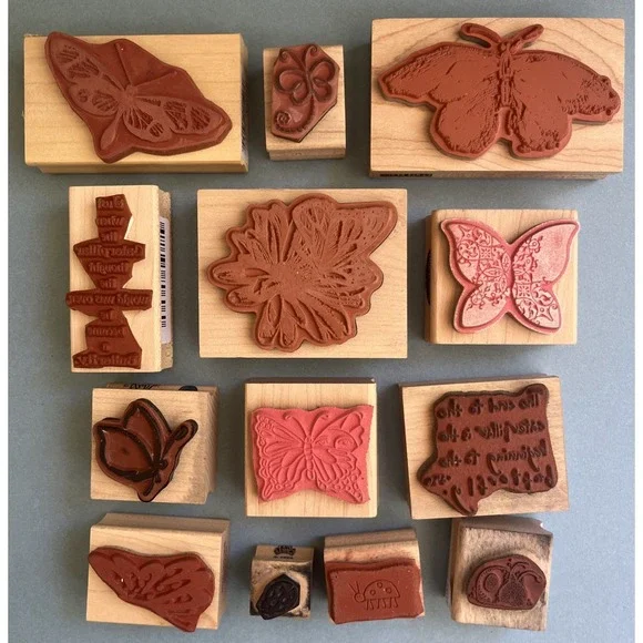 Butterflies & Ladybugs Wooden Block Rubber Stamps Lot of 13 - Picture 6 of 13